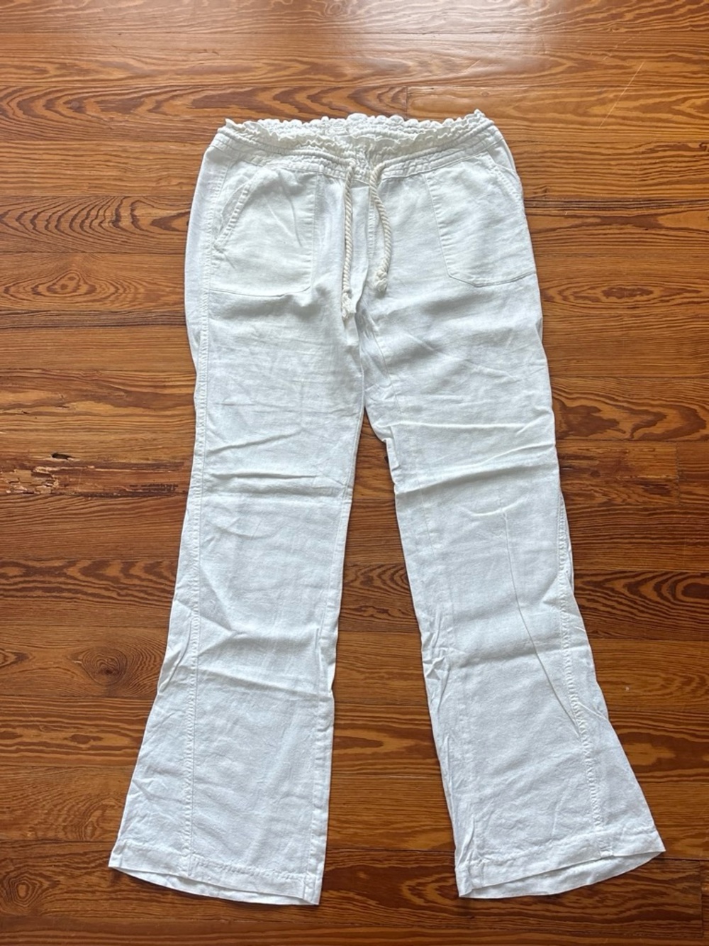 Roxy White Boot Cut Linen-Blend Pants